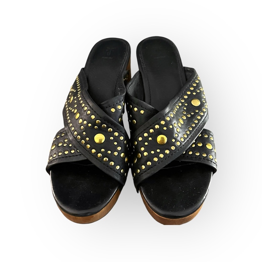 Frye Fiona Studded Platform Mule Black Heeled Sandals